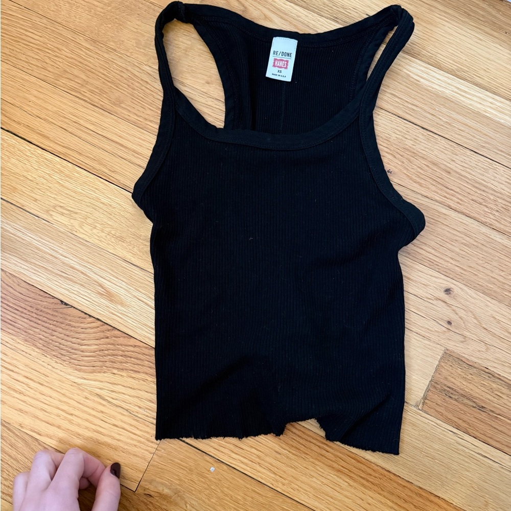 Redone / Hanes black cropped ribbed tank top